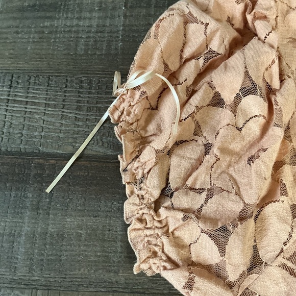 Free People Cotton Blend Peach Mesh Flower Lace Body Suit - Picture 4 of 6